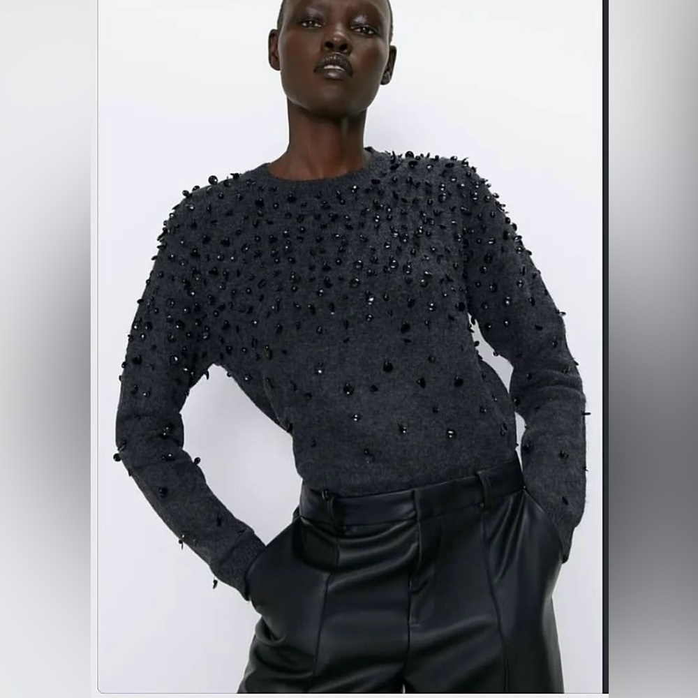 ZARA HOLLIDAY SEQUINS SWEATERS IN GRAY COLOR
